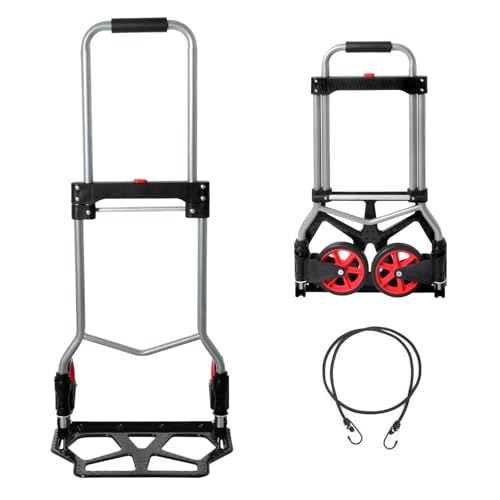 LEADALLWAY 240lbs Capacity Dolly Cart with Rope,Steel Portable Cart Telescoping Handle and Two 6" Nylon+Rubber Wheels
