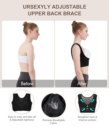 URSEXYLY Upper Back Brace for Women Breathable Posture Corrector Posture Support Back Straightener Pain Relief(Black,M)