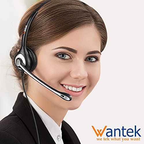 Telephone Headset with Microphone Noise Cancelling, RJ9 Phone Headset Compatible with Volume Adjustment Mute Control Switch for Call Center Office