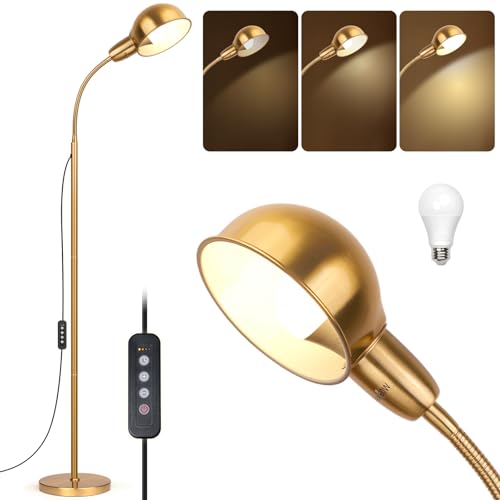 Gold Floor Lamp with Flexible Gooseneck and Rotatable Shade£¬Standing Lamp Include Dimmer LED Bulb£¬Ideal Tall Lamp with Dimmer and Timer Switch for Reading,Bedside and Living Room (Gold)