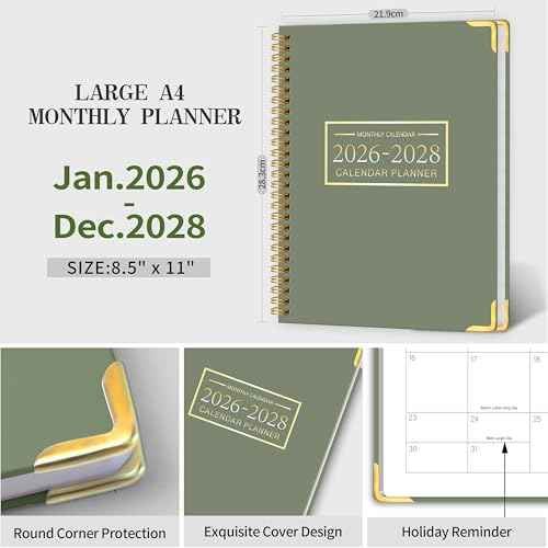 2026-2028 Monthly Planner - 3 Year Monthly Planner 2026-2028, Jan. 2026 - Dec. 2028, 8.5" x 11", 36 Months Calendar Planner with Spiral Bound, Notes Pages, Perfect for School & Office for Women & Men