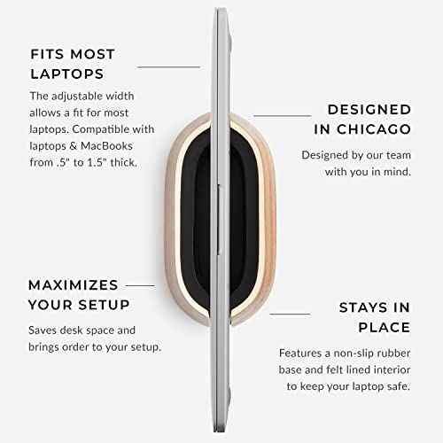 HumanCentric Vertical Laptop Stand in Black Walnut Wood, Upright Adjustable Holder and Dock, Laptop Vertical Stand Fits MacBook Pro and Other Laptops .5" to 1.5", Clamshell Compatible