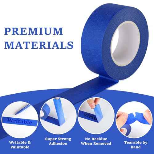 6 Rolls Blue Painters Tape, Multi-Surface Masking Tape, 132 Yd Premium Paint Tape for Use in Wall Painting, DIY Art Creation, Automobiles, Drafting, and Furniture (0.98 in x 22 Yd x 6)