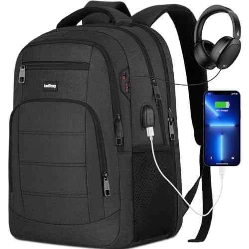 17.3 Inch Laptop Backpack Men for Student Teen Boy,School Bookbag Schoolbag College Computer Bag with USB Charging Port for Work Business Middle High School,Black
