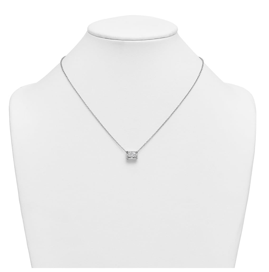 14k White Gold 2 carat Certified Lab Grown Diamond VS+ F+ Radiant East-West Complete 18 inch Bezel Set Necklace