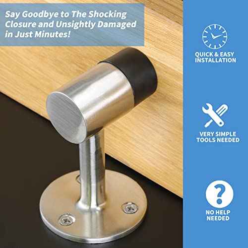 10pcs Floor Mount Door Stop, Silver Door Stoppers Heavy Duty Doorstop with Rubber Bumper & Stainless Steel Screws