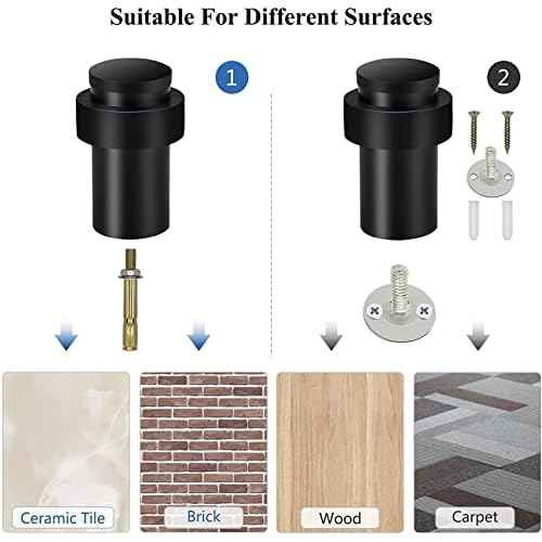 KOLAKO Door Stoppers, 16 Pack Cylindrical Floor Mount Door Stop Black Heavy Duty Door Stops Stainless Steel Metal Safety Floor Doorstops for Wall