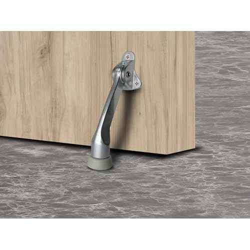 QCAA Heavy Duty Kickdown Door Stopper, 4", Zinc Die Cast, Satin Chrome, 4 Pack, Made in Taiwan