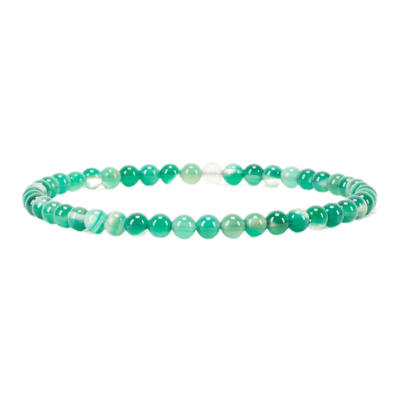 Cherry Tree Collection - Small, Medium, Large Sizes - Gemstone Beaded Bracelets For Women and Men - 4mm Round Beads (Lace Agate Green, Medium)