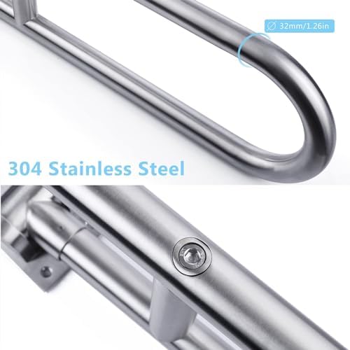 Toilet Grab Bar Stainless Steel Handicap Rails Grab Bars Bathroom Support for Elderly Disabled Safety Hand Railing Guard Frame Shower Assist Aid Handrails Hand Grips (29.5 Inches with Paper Holder)