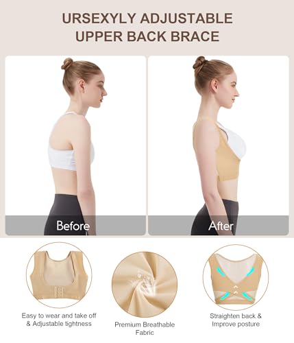 URSEXYLY Upper Back Brace for Women Breathable Posture Corrector Posture Support Back Straightener Pain Relief(Beige,S)