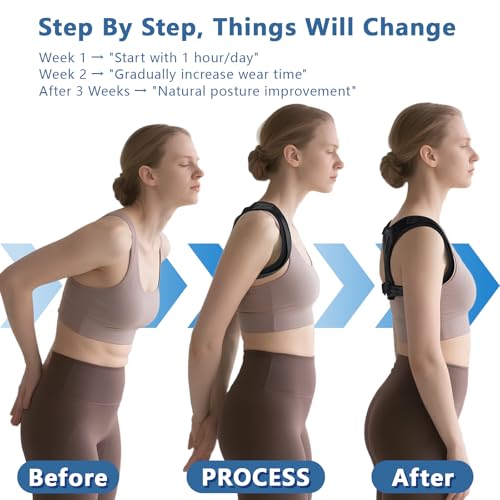 Posture Corrector for Women & Men, Adjustable Upper Back Brace with Anti-Chafing Pads for Neck/Shoulder/Back Pain Relief, Breathable Invisible Posture Brace for Office, Driving, Fitness. (Black, Small)