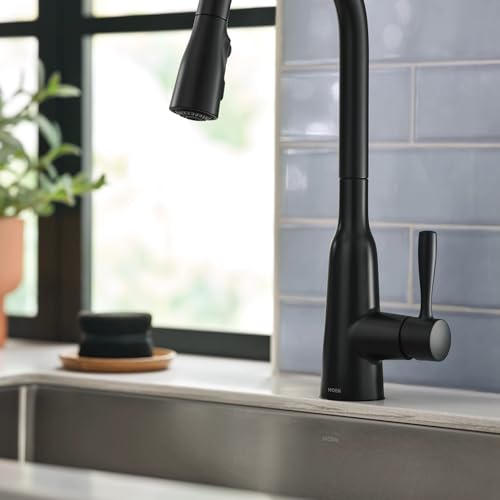 Moen Orivesi Matte Black One-Handle High Arc Pulldown Kitchen Faucet with Power Boost, 87891BL