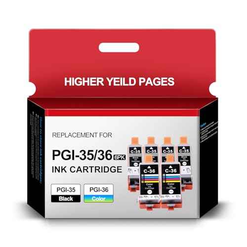 PGI-35 CLI-36 Black and Color Ink Cartridges Replacement for Canon 35 36 PGI35 CLI36 Ink to Work with Pixma iP110 iP100 TR150 Mini260 Mini320 Printer (6-Pack, 4 Black, 2 Tri-Color)