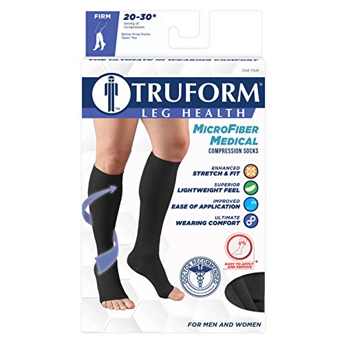 Truform 20-30 mmHg Medical Compression Stockings, Smooth Stretch Microfiber, Knee High, Open Toe, Beige, Medium