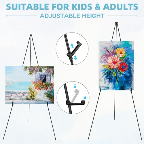 2PCS Black Easel Stand for Wedding Sign Stand, 66 Inch Portable Adjustable Poster Stands for Display, Floor Tripod Collapsible Display Easel, Balck Metal Easel Stand with Portable Bags