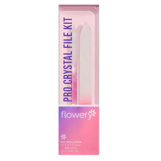 Flowery 's 3-in-1 Crystal Mani Stick and File Kit - Safely Achieve Healthy Nails & Clean Cuticle Lines - Includes Dual-Sided Nail Polish Prep Tool for Gel Nail Polish, Washable & Sterilizable