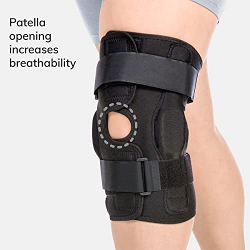 BraceAbility Torn Meniscus ROM Knee Brace - Hinged Post Surgery Support with Flexion Extension Control for Hyperextension and Locking Treatment, Ligament PCL or ACL Tears, Osteoarthritis Relief (L)