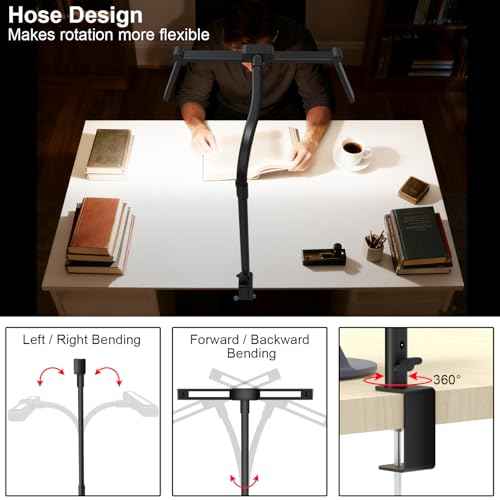 3 Light Bar Goose-Neck Architect Desk Lamp with Clamp, 24W Bright Led Tall Overhead Desk Light for Home Office,Eye Care Reading Table Light for Desktop Working,Drafting,Reading