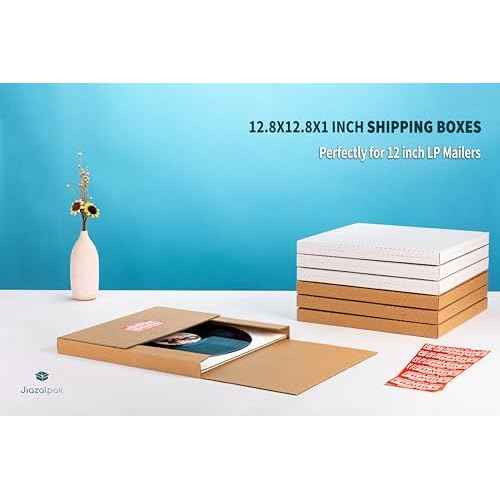 12" Vinyl Record Mailers, 12.8"L x 12.8"W x 1"D LP Albums Corrugated Shipping Boxes with Fragile Stickers, Multi-Depth Easy-Fold, Brown, 25 Pack