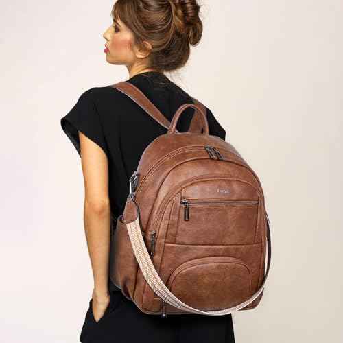 35L Backpack Purse for Women Men Large Travel Backpack for Work College Laptop Back Pack Vegan Leather Fashion Brown