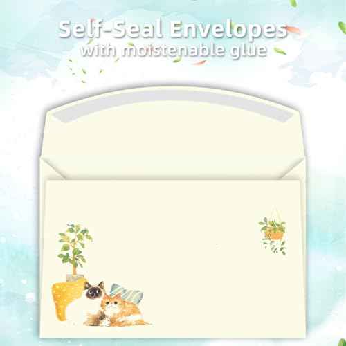 72 Pieces Cute Cat Writing Paper and Envelopes, 8.3x5.6 Inch Stationery Set, 48 Lined Sheets & 24 Envelopes, Kitty Design for Letters, Invitations, Gifts, Holidays, Party Notes