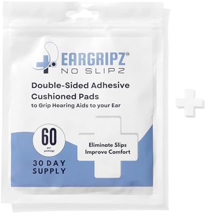 EarGripz Hearing Aid Grips â Adhesive Cushioned Pads for Secure, Comfortable Fit â Non-Slip Hearing Aid Stabilizers for BTE & RIC Devices â 60-Pack for Adults, Kids & Active Lifestyles