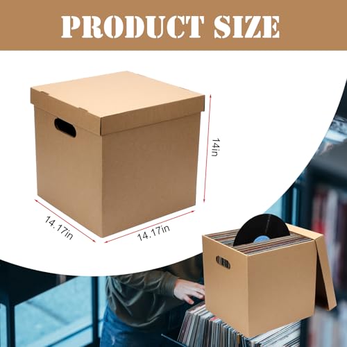5 Pcs 12'' Cardboard Vinyl Record Storage Box, Moving Box with Double Thickness Handles and Lids Record Album Storage Crate, Cardboard Crate for Album Vinyl Storage