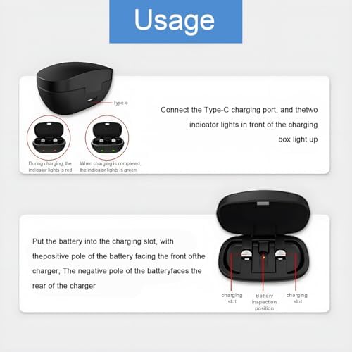 Wokyo Rechargeable 312 Hearing Aid Batteries and 312 Battery Charger Hearing Aid Charger Travel Case for 312 Hearing Aid Amplifiers Battery Charger with 4 Pack 312 Rechargeable Batteries