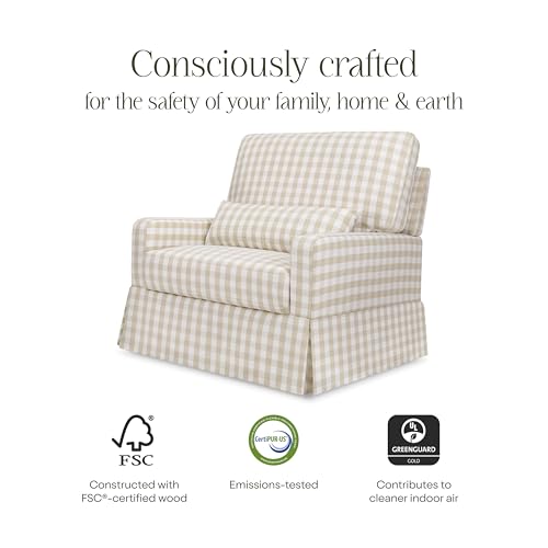 Namesake Crawford Pillowback Chair and a Half Comfort Swivel Glider in Tan Gingham, Greenguard Gold & CertiPUR-US Certified