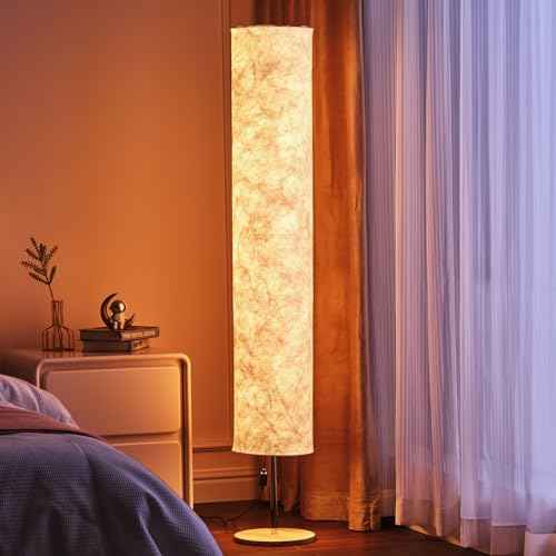 58 inch Simple Soft Light Floor Lamp Design Morden 3 Color Lighting Remote Control LED lamp with Tyvek Fabric Shade,Brightness Adjustable for Living Room Bedroom Game Room