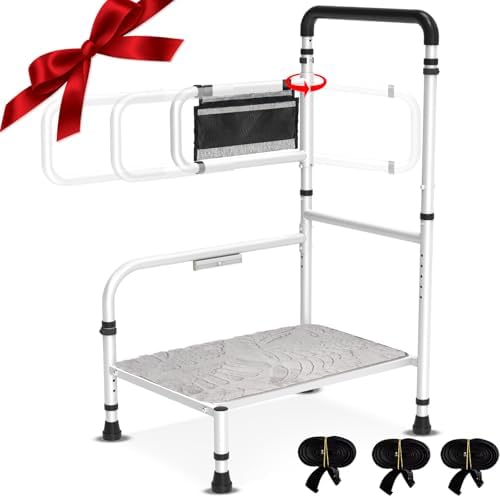 Bed Step Stool for Elderly/High Bed, 360 Â° Anti Fall Armrestï¼Support 800 lbs, 8-Level Adjustable Height, Storage Bag, Memory Sponge Carpet, USB Light, 3 4m Fixed Strap, for Bed Height Below 40â³