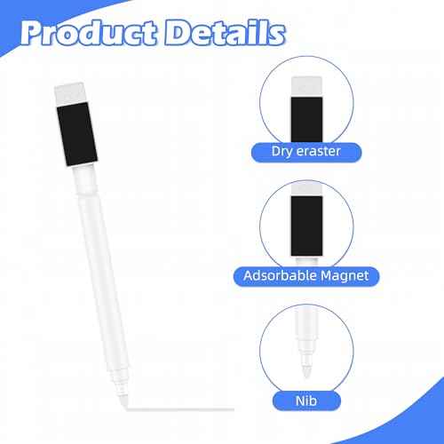5 Pcs White Dry Erase Markers Magnetic Dry Erase Marker with Eraser Cap Mini Dry Erase Markers for Blackboard (5)