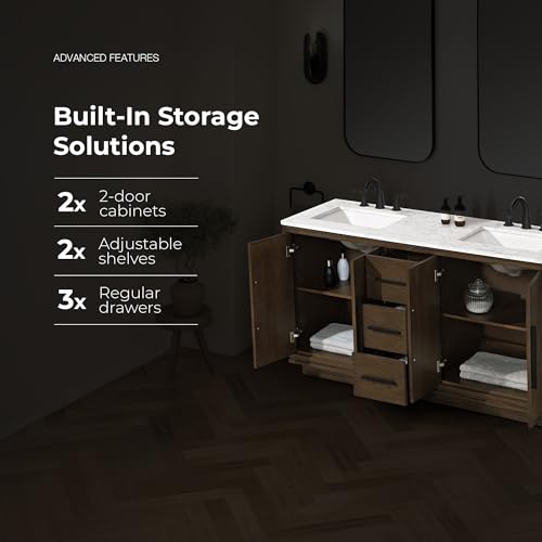 OVE Decors Hale 60 in. Double Sink Freestanding Aged Sweet Oak Bathroom Vanity with Engineered Marble Top