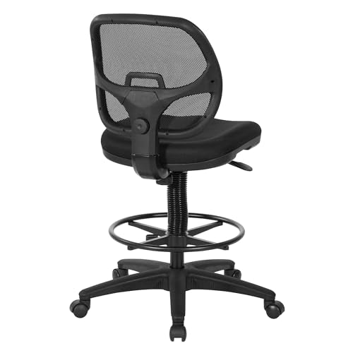 Office Star DC Series Deluxe Breathable Mesh Back Ergonomic Drafting Chair with Lumbar Support and Adjustable Footring, Black Fabric