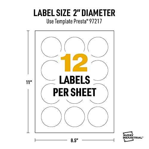 Avery UltraDuty GHS Labels, Waterproof, 2" White Round Labels, 300 Total, Use with Pigment Inkjet Printers