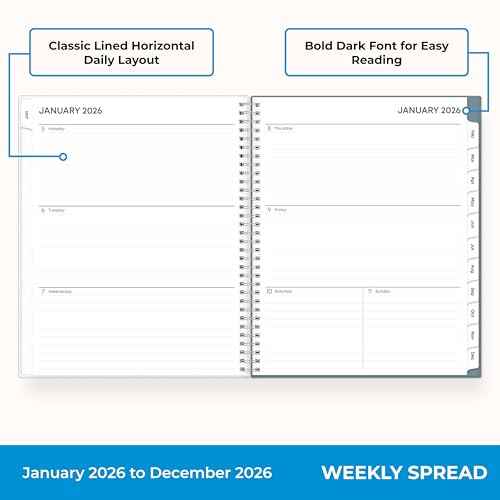 Blue Sky 2026 Weekly and Monthly Planner Calendar, January 2026 - December 2026, 8.5" x 11", Flexible Frosted Cover, Laminated Tabs, Durable Twin Wire Binding, Storage Pocket, Amitza