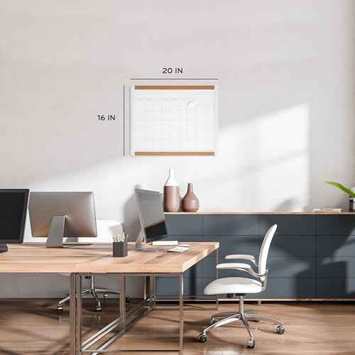 U Brands Magnetic Dry Erase Calendar White Board, 16" x 20", White Pin-It Frame, Includes Marker and Magnet