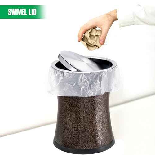Bennett Swivel-A-Lid Small Trash Can, Metal Attractive 'Center-Inset' Designed Wastebasket, Modern Home D?cor, Round Shape (Brown)