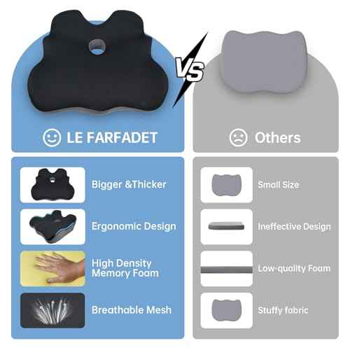 Seat Cushion, X-Large Memory Foam Office Chair Cushion, for Pressure Relief Sciatica & Pain Relief for Long Sitting Hours on Office/Home Chair, Car, Wheelchair