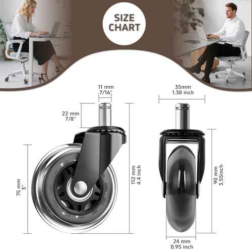Office Chair Wheels, Set of 20 Caster Wheels Office Accessories, 3 Inch Heavy Duty Casters for Chairs to Replace Office Chair Mats, Smooth & Quiet Universal Fit for Most Chairs(20 Pack)