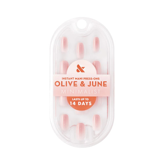 Olive & June Minimalist Instant Mani Press On Nails (Glue) | 42 Fake Nails, 21 Sizes | Non-Toxic, Long-Lasting Barely-There Look | Salon-Quality at Home | Short, Round | Rose Syrup Gradient