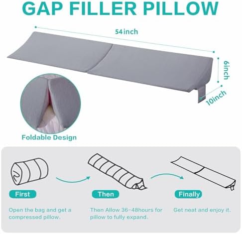 SLIGUY Full Size Bed Wedge Pillow Headboard Pillow Mattress Wedge Bed Gap Filler Fill The Gap (0-7") Between Your Headboard and Mattress for Sleeping Backrest Pillow（Grey 54"x10"x6"