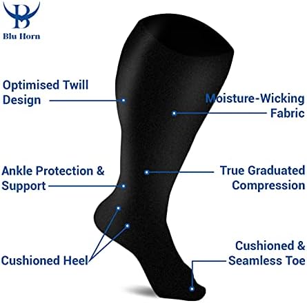 Compression Socks 20-30 mmHg for Women & Men - Knee High Compression Stockings, Wide Calf - Travel, Nurse, Running, Cycling, Athletic & Maternity - Black, 5X-Large