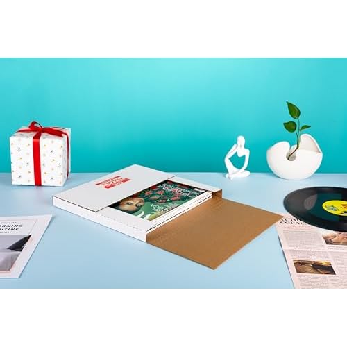 LP Mailers, 12.8"L x 12.8"W x 1"D Corrugated Vinyl Records Shipping Boxes for Mailing Packaging Moving Storage, with Fragile Stickers, White, 25 Pack