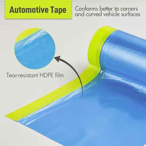 Pre-Taped Masking Film for Painting - 22" x 66' Painters Plastic Sheeting with Automotive Paint Tape and Drape for Covering Cars, Walls, Windows and Furniture Protection (2 Rolls)
