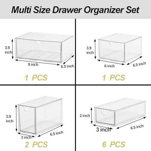 Acrylic Makeup Organizer, 10 Drawers Clear Storage Organizer Desktop Stackable Storage Drawers, Plastic Organizer Bins for Makeup, Stationery, Cosmetics, Vanity, Bathroom,Cabinet,Pantry Office Desk