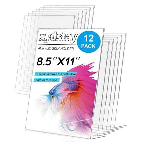 12pack 8.5x11 Acrylic, L Shape Clear Plastic, Menu Holder, Unbreakable Table Sign Holder for Restaurant, Office, School, Store and Home Use