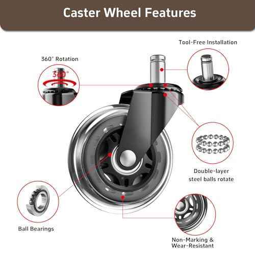 Office Chair Wheels, Set of 20 Caster Wheels Office Accessories, 3 Inch Heavy Duty Casters for Chairs to Replace Office Chair Mats, Smooth & Quiet Universal Fit for Most Chairs(20 Pack)