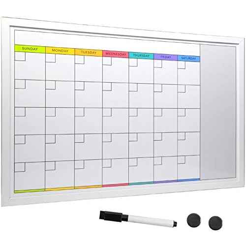 Excello Global Products Magnetic Dry Erase Calendar Whiteboard: Large 20"x30" Weekly Monthly Format Reminder Note Section Planner Erasable Wall Mounted Office School White Board